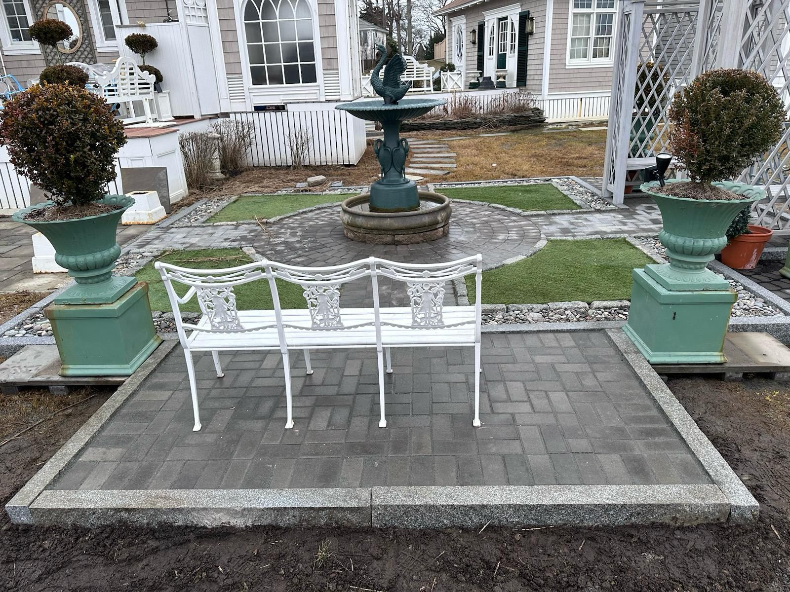 Paver patio with center fountain